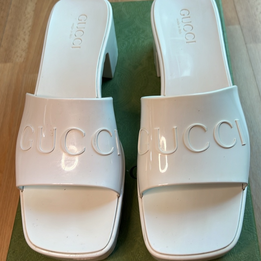 Gucci Platform Rubber Slides White Size 38